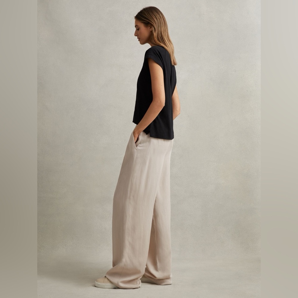 Reiss Black Top and Tan Wide Leg Pants